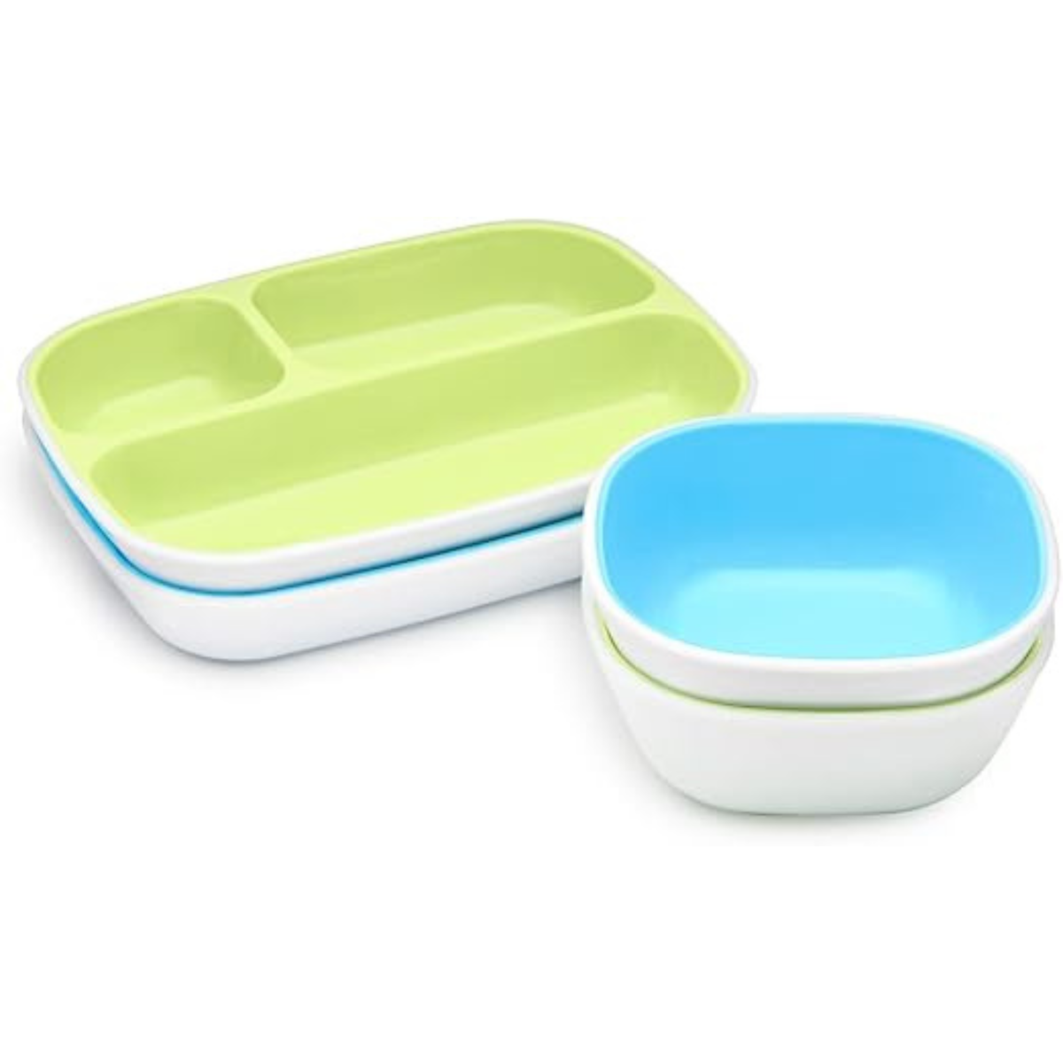 Pack de 4 piezas de vajilla infantil splash - azul y verde